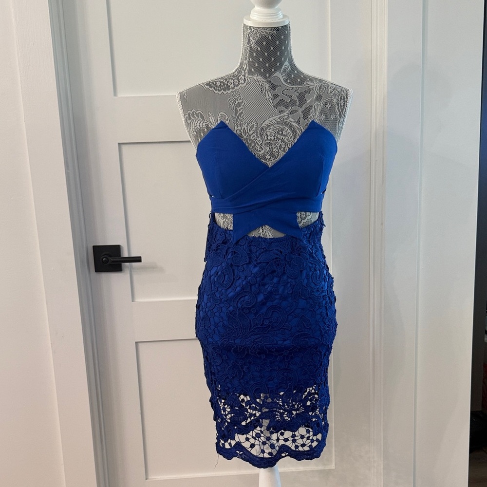 San Joy Strapless Royal Blue Lace Dress